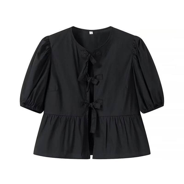 black front bow tie blouse