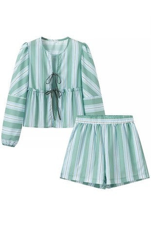 green striped coastal matching fashion sets