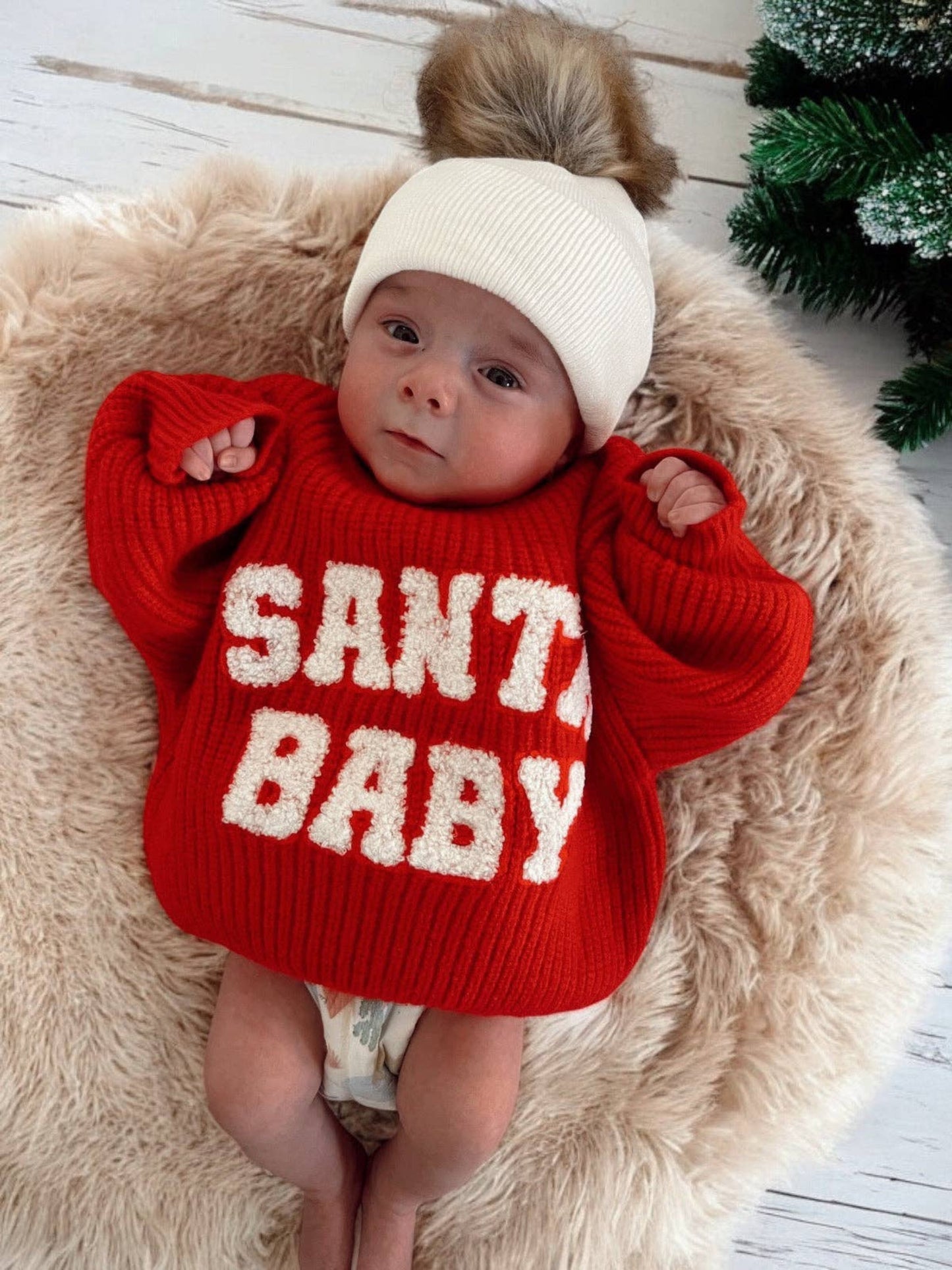 SANTA BABY KNIT SWEATER X RED