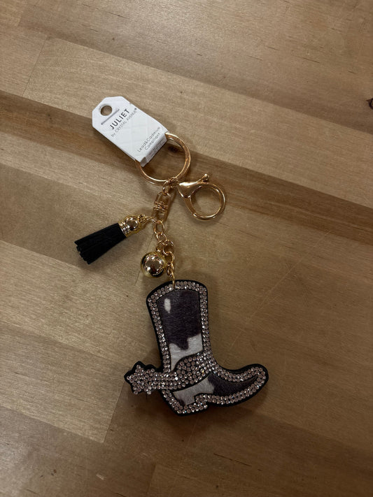 BEDAZZLED COW PRINT COWBOY BOOT BAG CHARM