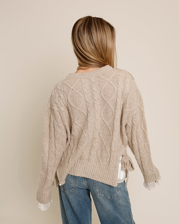 LAYERED CABLE KNIT PULLOVER X BEIGE