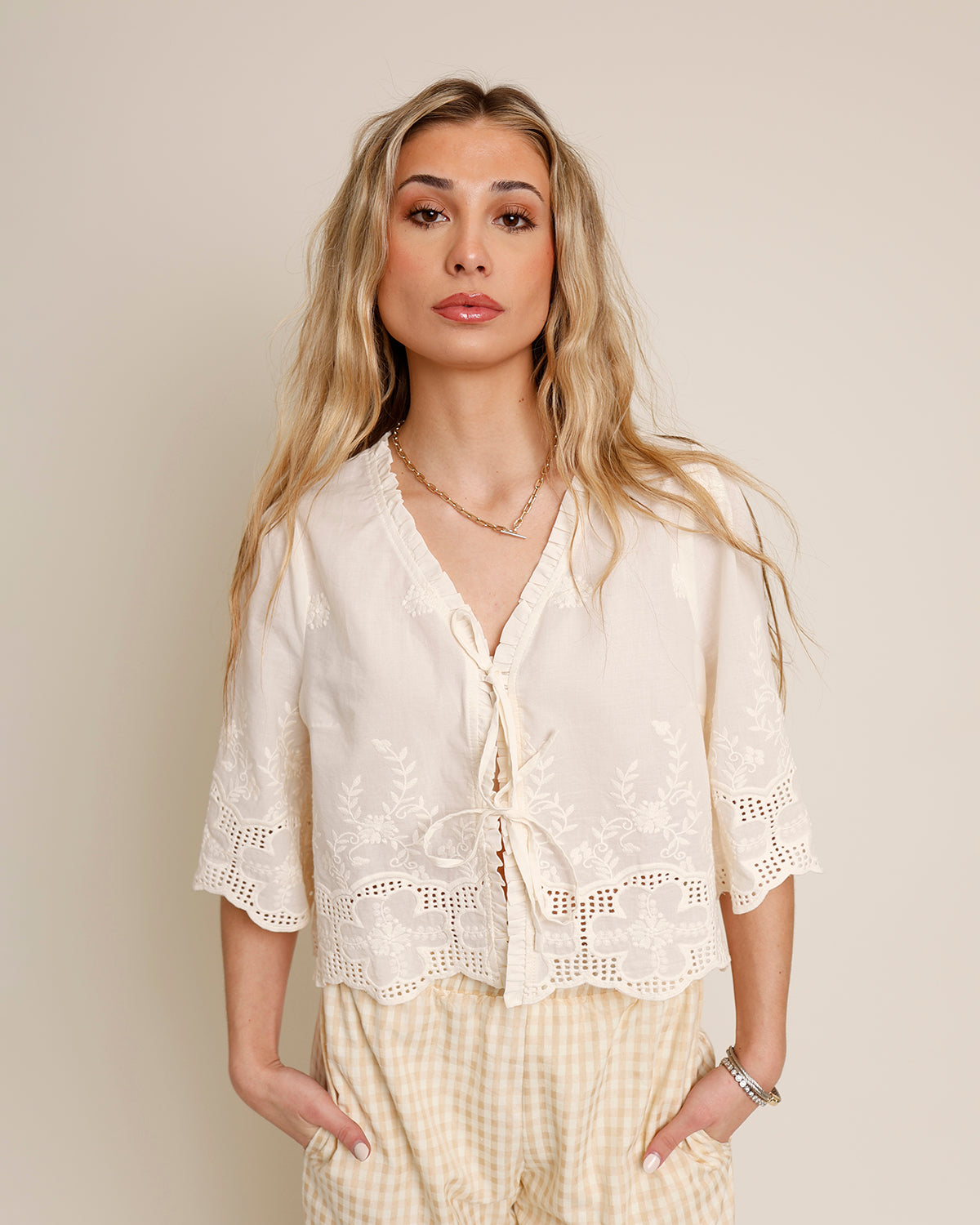 TULIP LACE TIE FRONT TOP