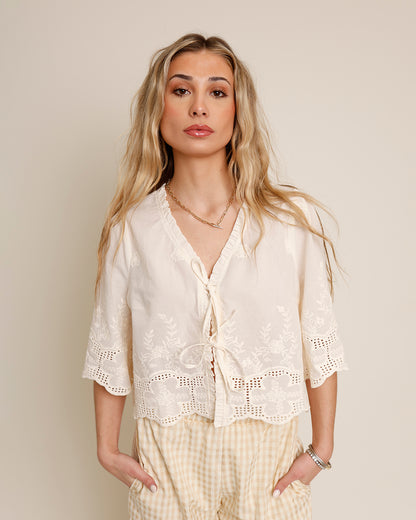 TULIP LACE TIE FRONT TOP