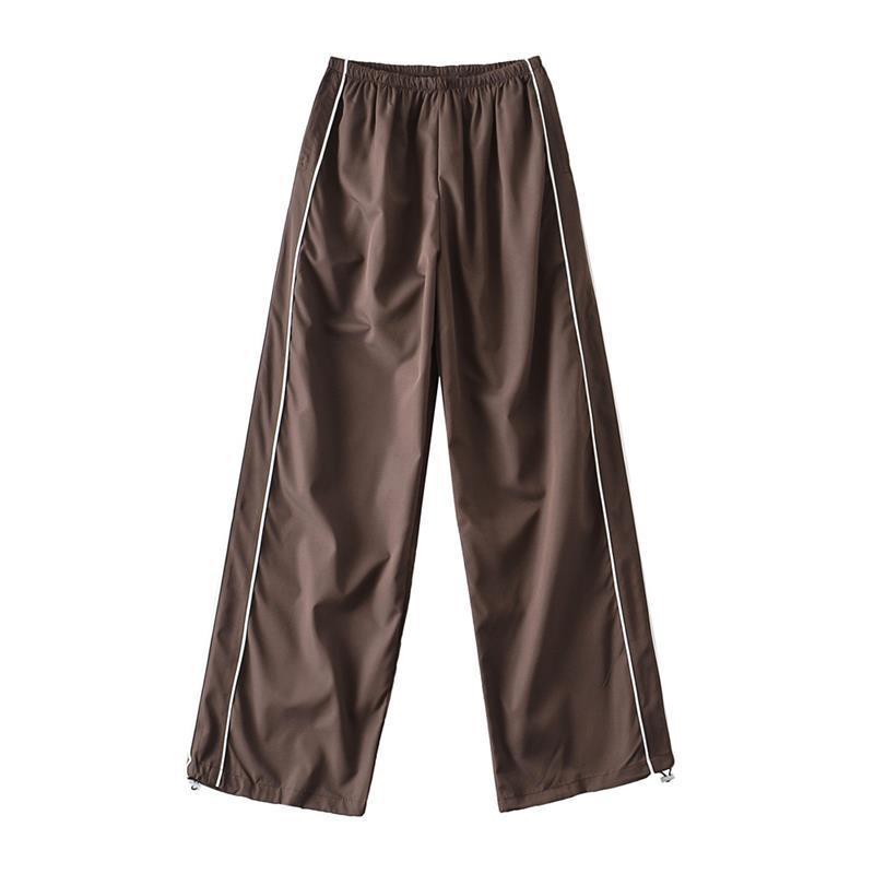 BROWN WIDE LEG PINSTRIPE TRACKPANTS - THE HIP EAGLE BOUTIQUE