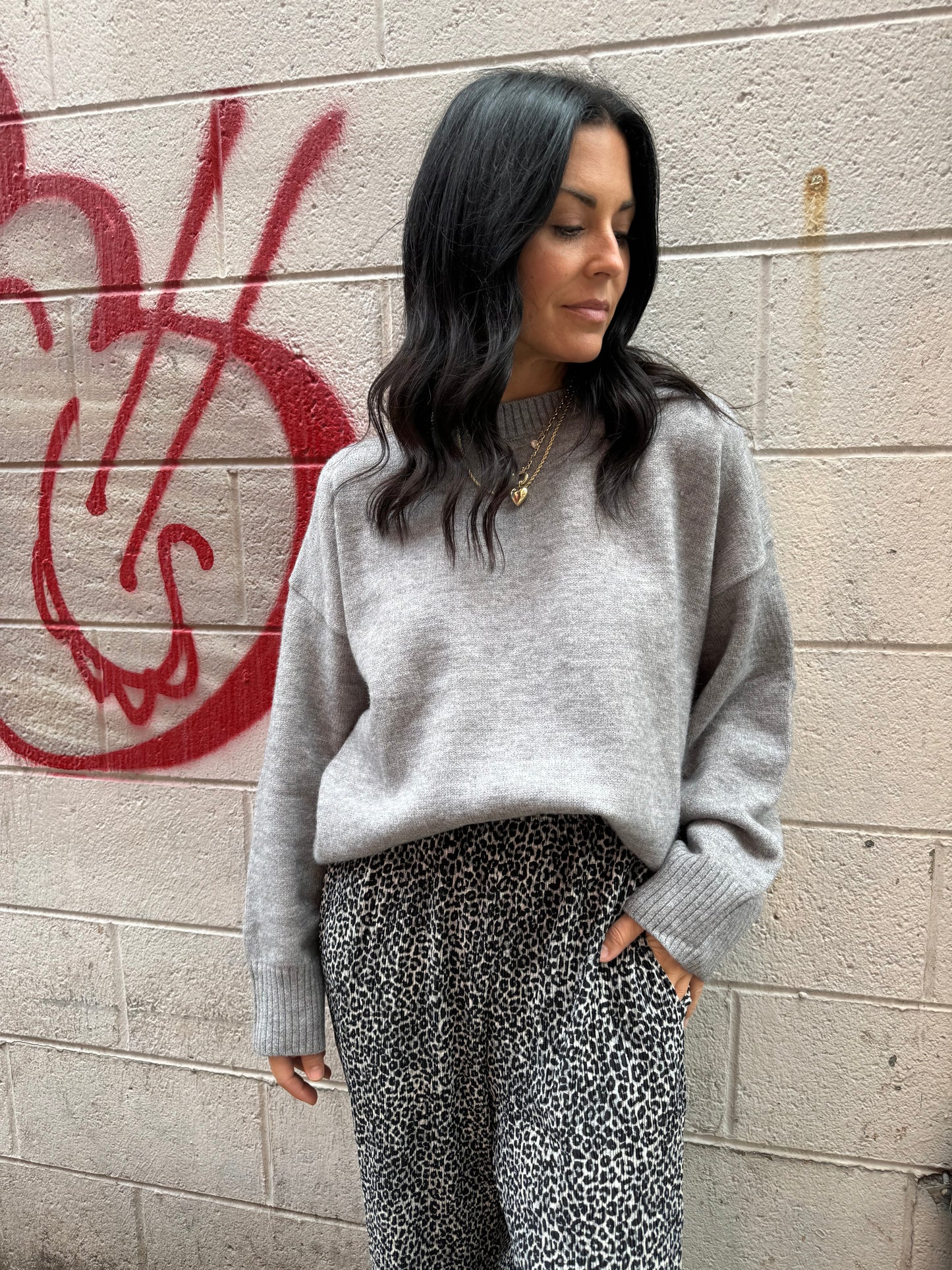 classic fit knit grey sweater