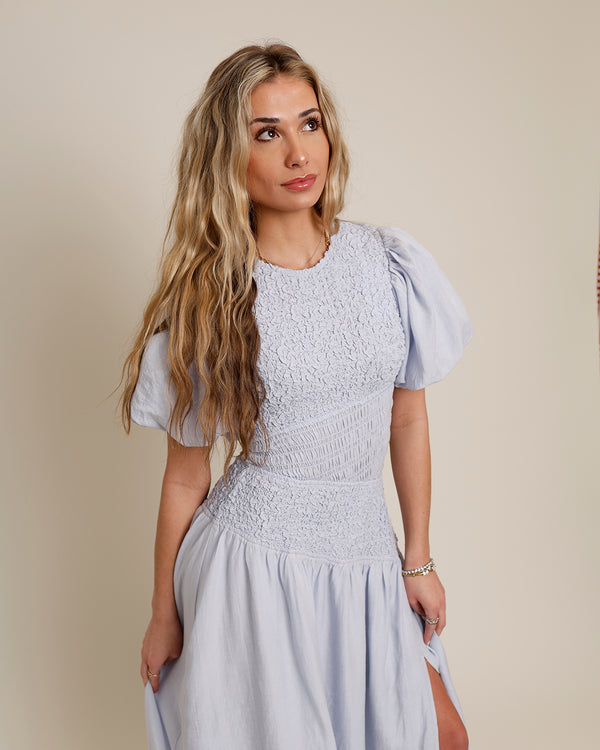 ASTR THE LABEL THEONI SMOCKED ASYMMETRICAL DRESS