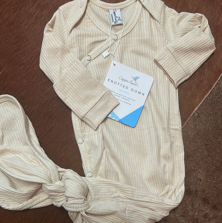 COPPER PEARL NEWBORN KNOTTED GOWN IN MOONSTONE