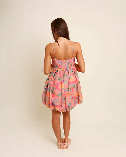 PAINT THE TOWN WATERCOLOR BUBBLE HEM MINI DRESS