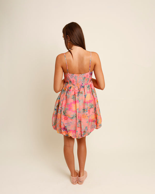 PAINT THE TOWN WATERCOLOR BUBBLE HEM MINI DRESS