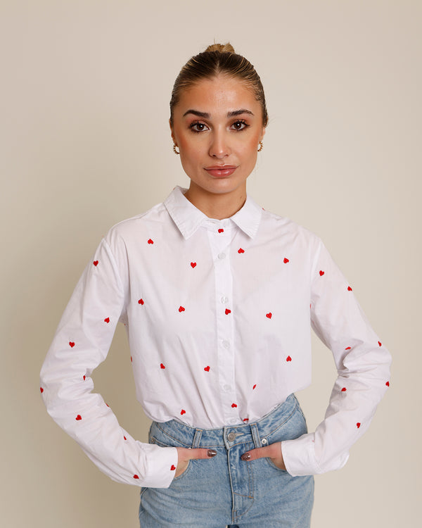 HEARTBREAKER EMBROIDERED BUTTON-DOWN X WHITE