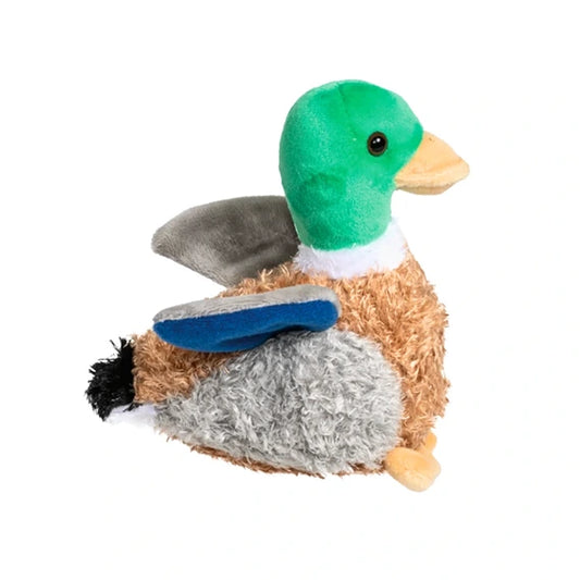 Mary Meyer mallard duck plush toy with green head, brown body, blue wing accent