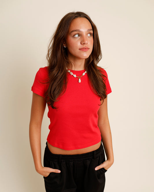 red baby tee