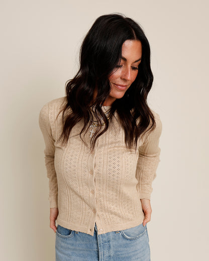 tan button front fitted cardigan