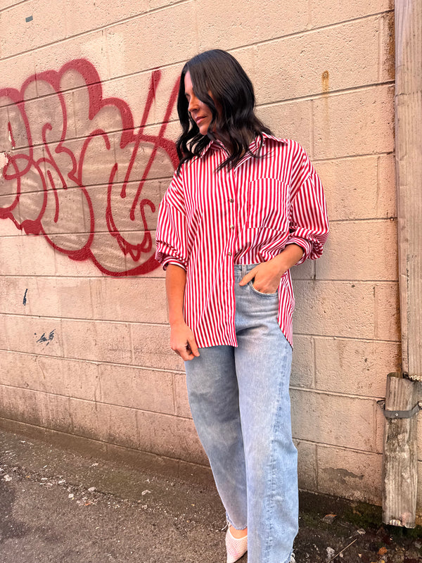 HEART EYES STRIPED BUTTON-DOWN SHIRT