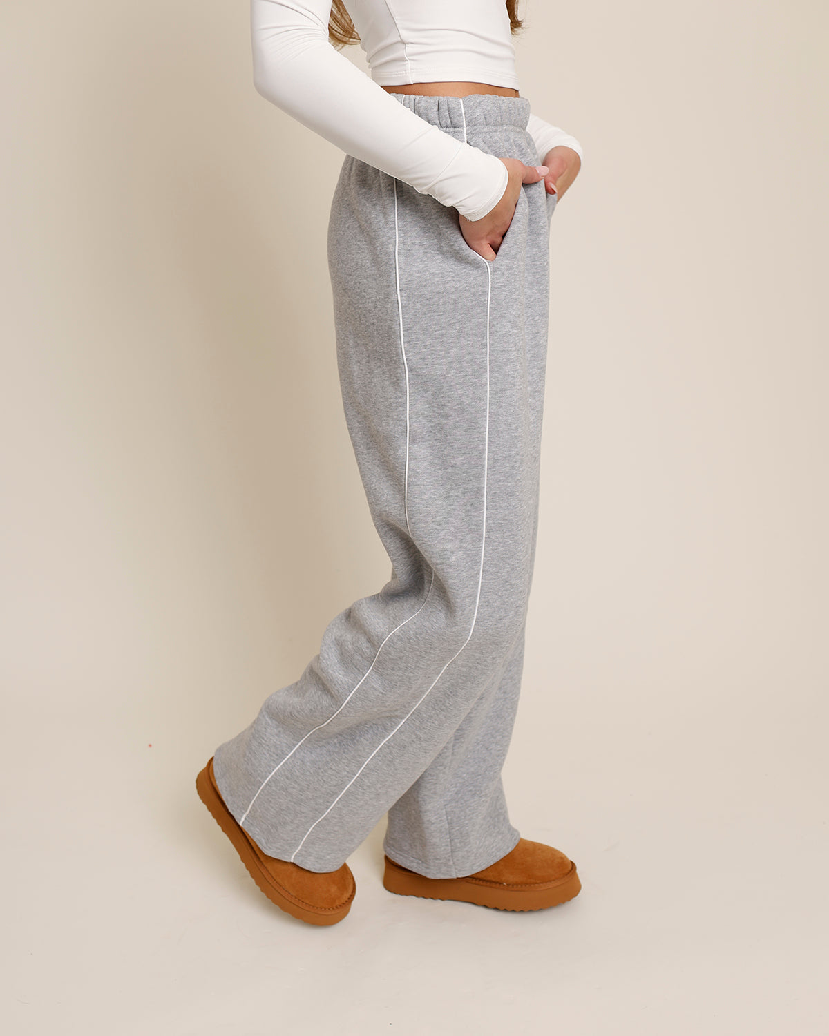 KELSIE ESSENTIAL FLEECE STRAIGHT SWEATPANTS X GRAY