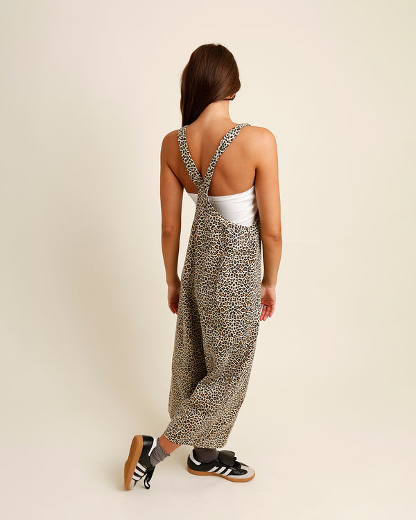 MESA LEOPARD PRINT DENIM OVERALLS