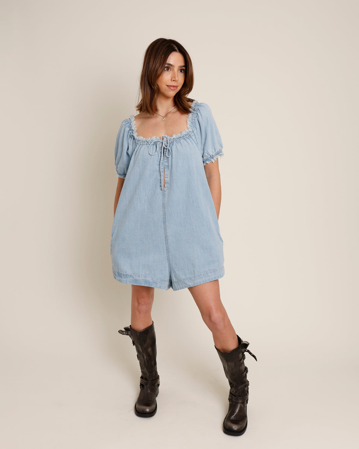 FREE PEOPLE DAISY BABYDOLL ROMPER X AUGUST BLUE