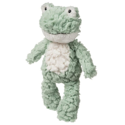 Mary Meyer mint green plush frog stuffed animal with cream belly and textured fur