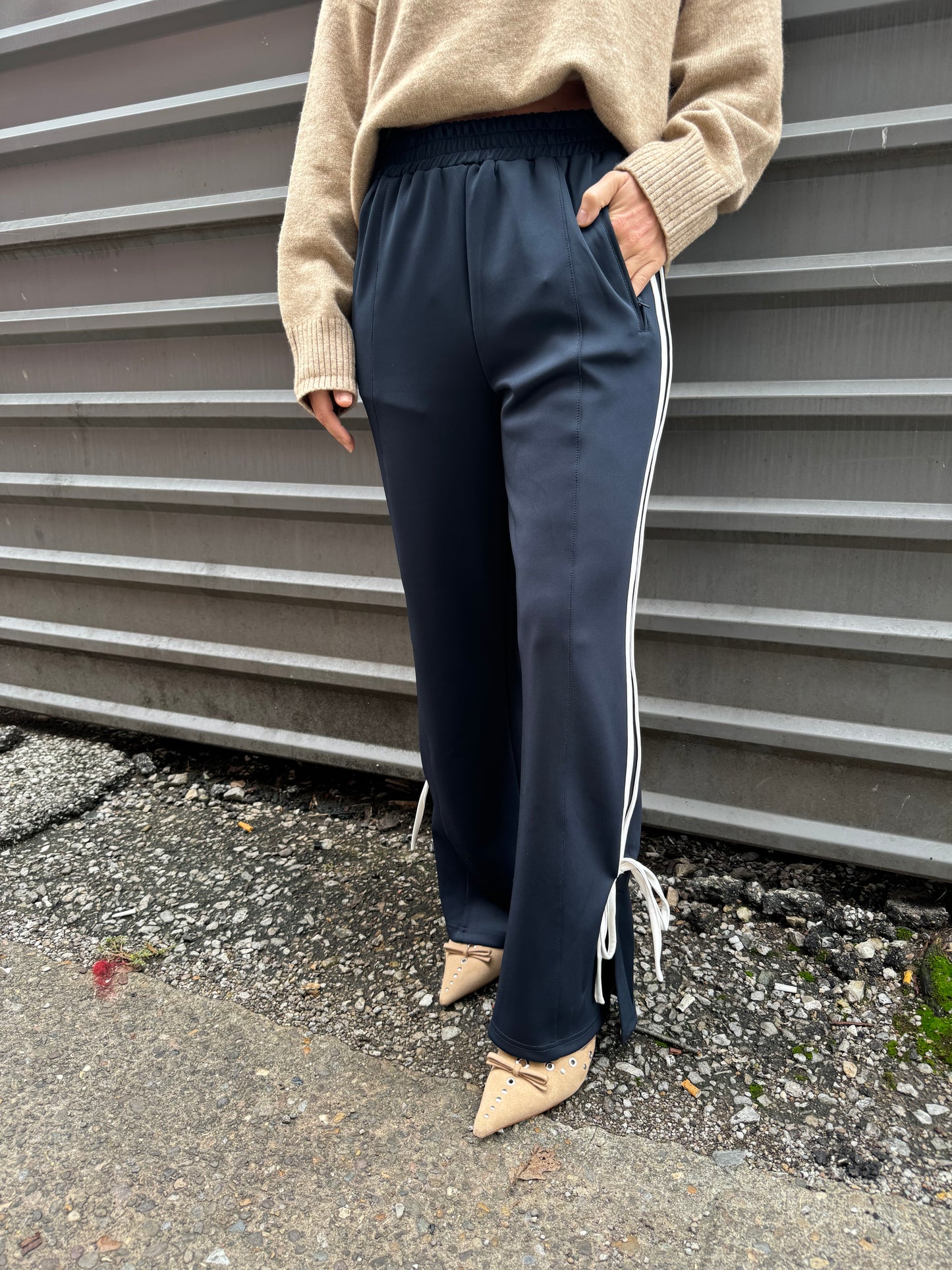 navy coquette track pant with ribbon bow