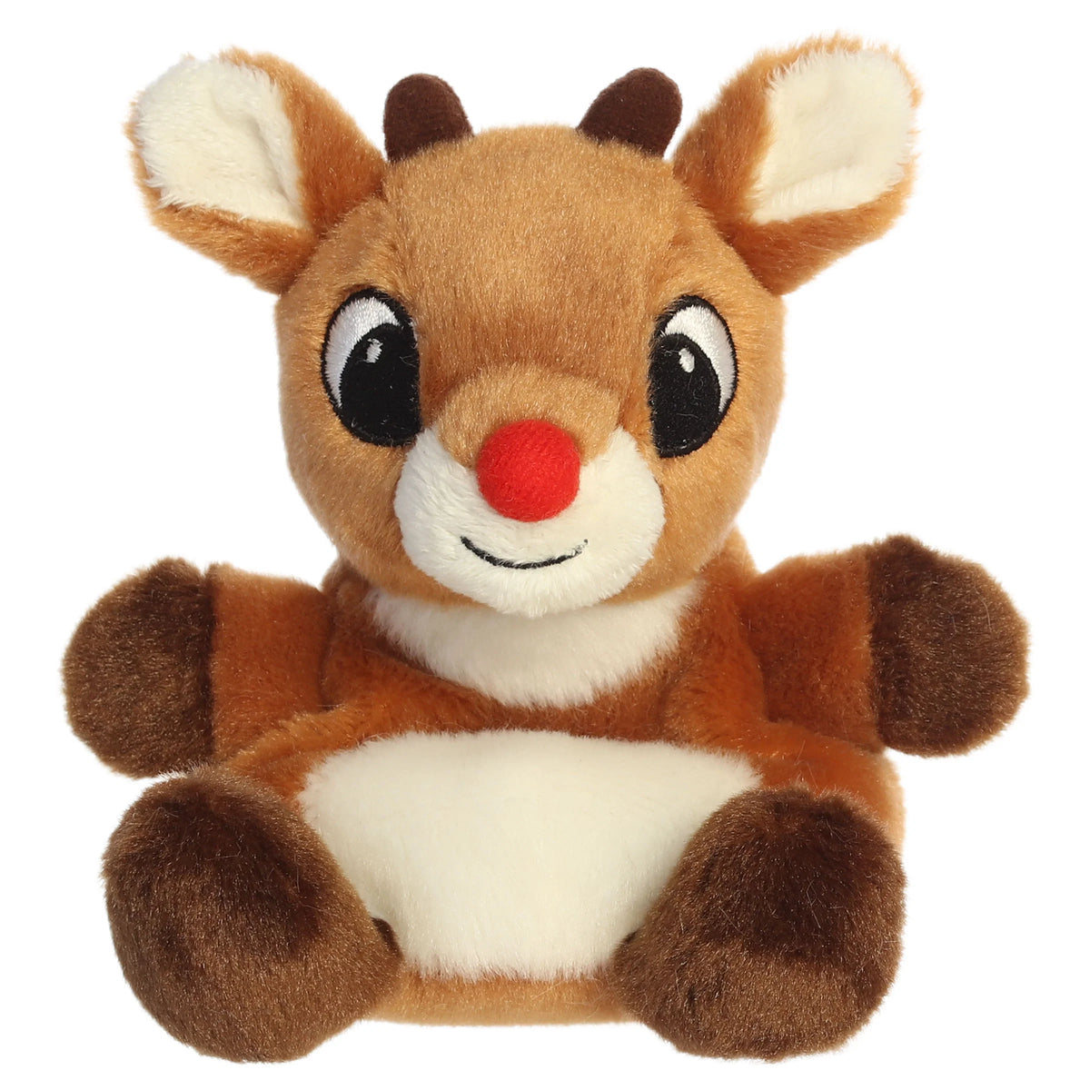 Aurora Rudolph the Red-Nosed Reindeer small brown plush palm pal with red nose