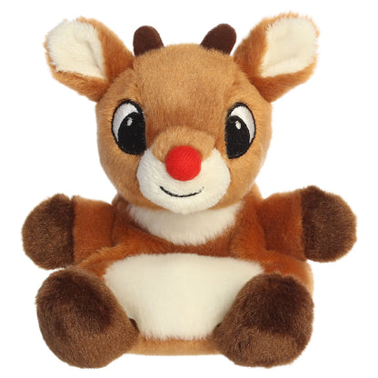 Aurora Rudolph the Red-Nosed Reindeer small brown plush palm pal with red nose