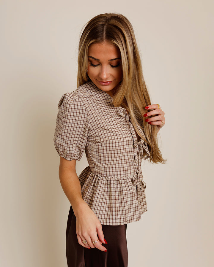 PLAID PARADE PEPLUM TOP