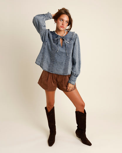 denim peter pan collar blouse