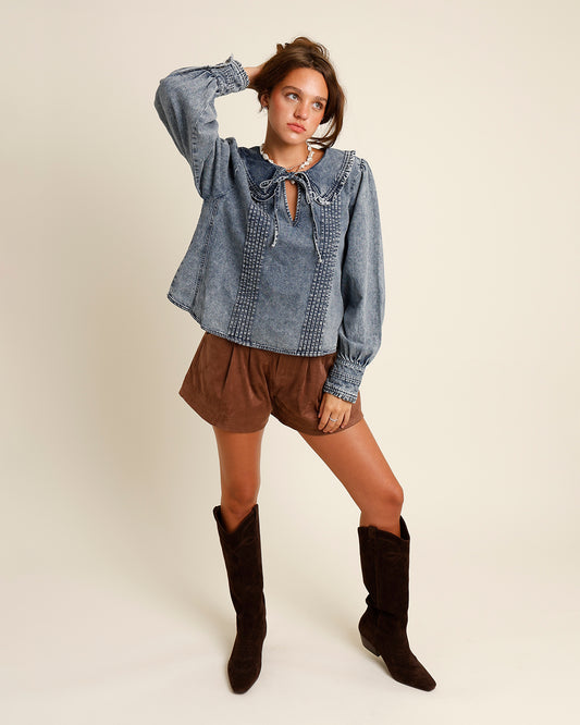 denim peter pan collar blouse