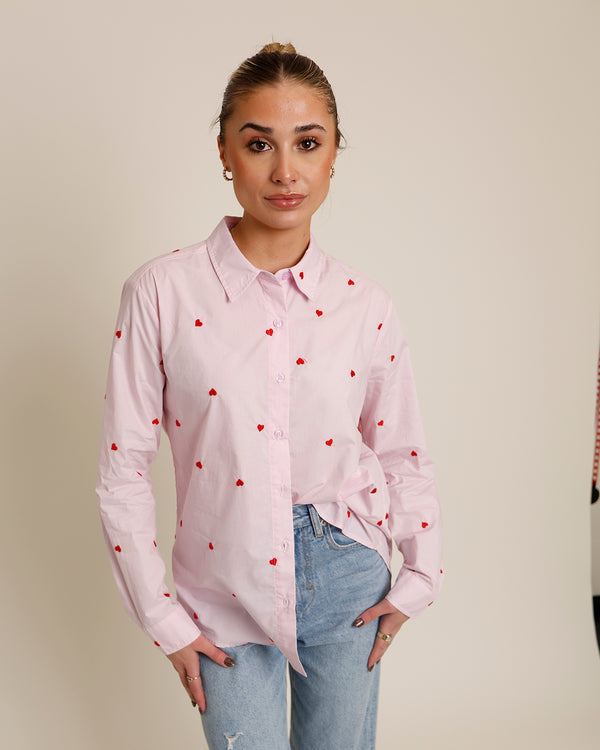 HEARTBREAKER EMBROIDERED BUTTON-DOWN X PINK