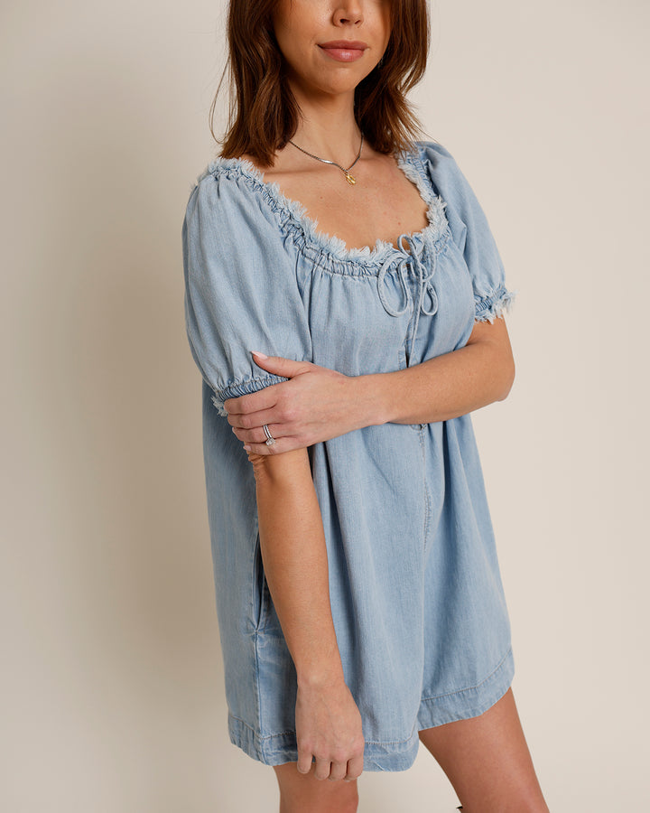 FREE PEOPLE DAISY BABYDOLL ROMPER X AUGUST BLUE