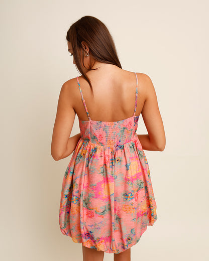 PAINT THE TOWN WATERCOLOR BUBBLE HEM MINI DRESS