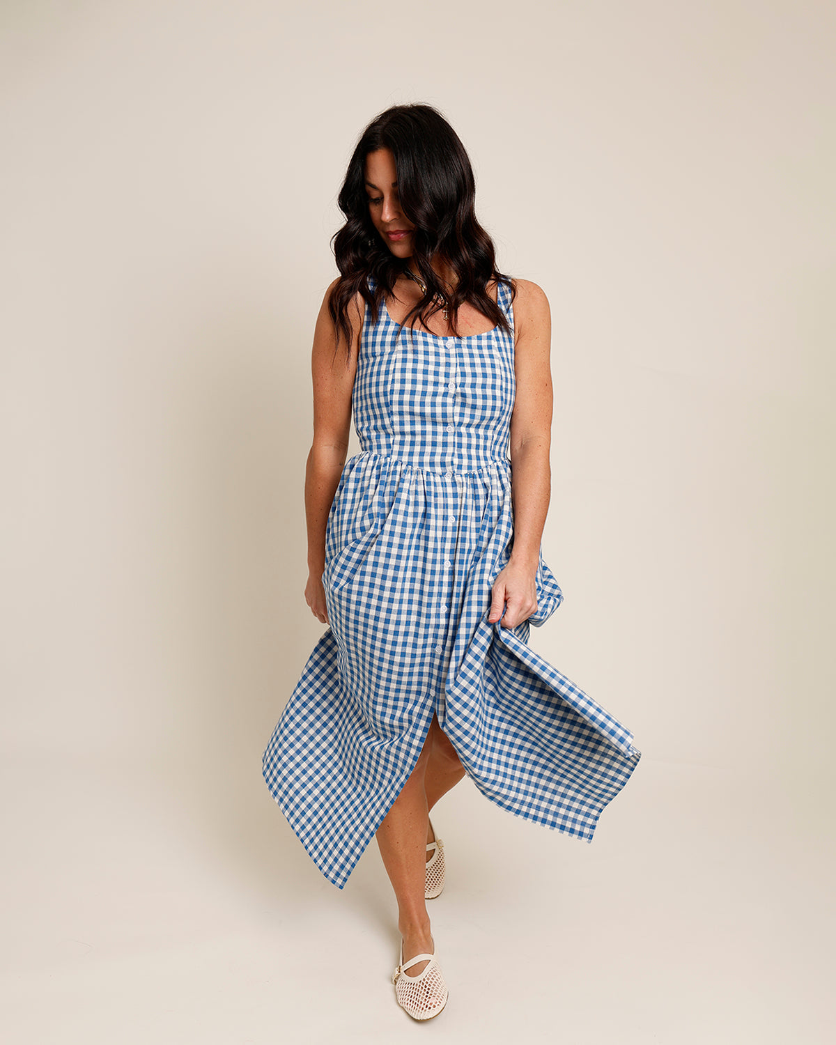 SAILING DAY GINGHAM MIDI DRESS