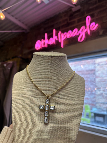 RHINESTONE CROSS NECKLACE