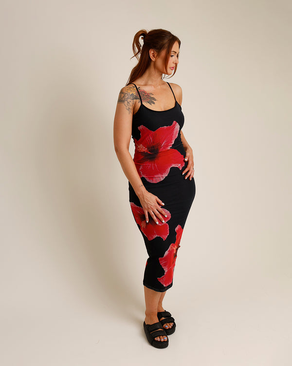 KAI FLORAL MESH MIDI DRESS