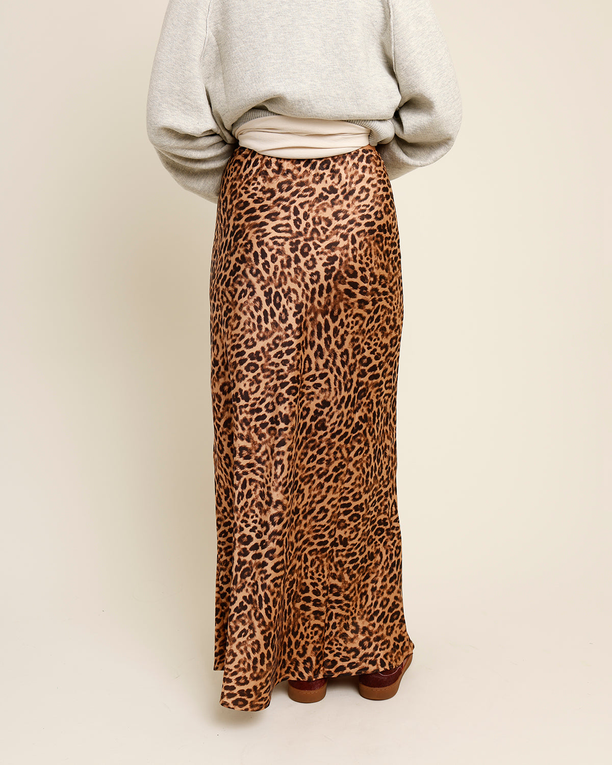 WILD THING SATIN LEOPARD MAXI SKIRT