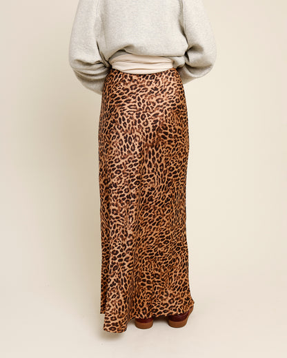 WILD THING SATIN LEOPARD MAXI SKIRT