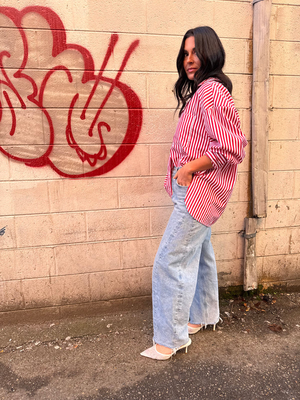 HEART EYES STRIPED BUTTON-DOWN SHIRT