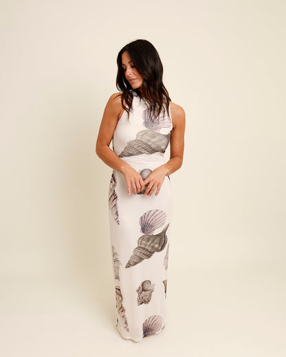 ivory mesh shell bodycon summer maxi dress