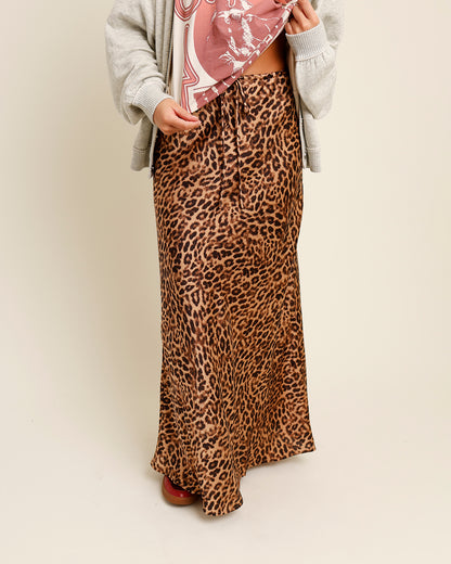 WILD THING SATIN LEOPARD MAXI SKIRT