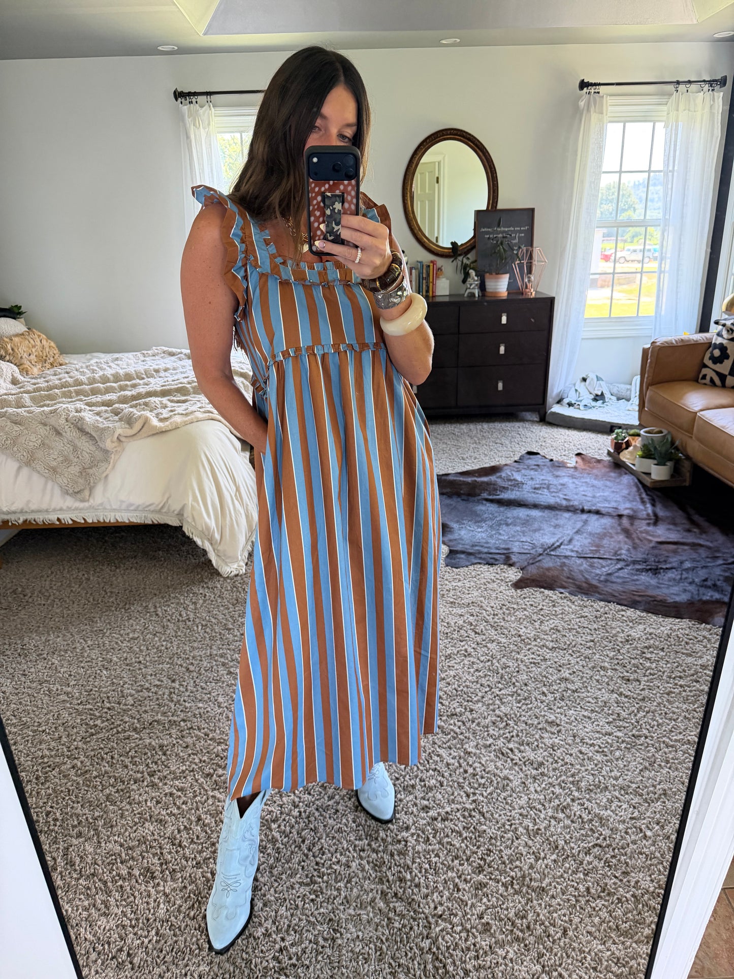 SWEET CAROLINE STRIPED MIDI DRESS