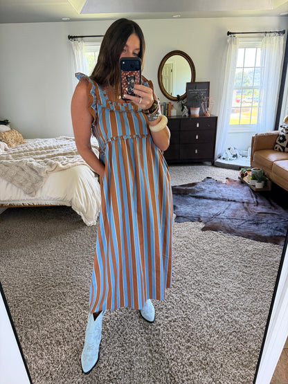 SWEET CAROLINE STRIPED MIDI DRESS