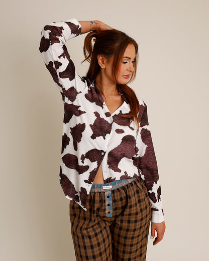 MARIBELLE COW PRINT BUTTON UP