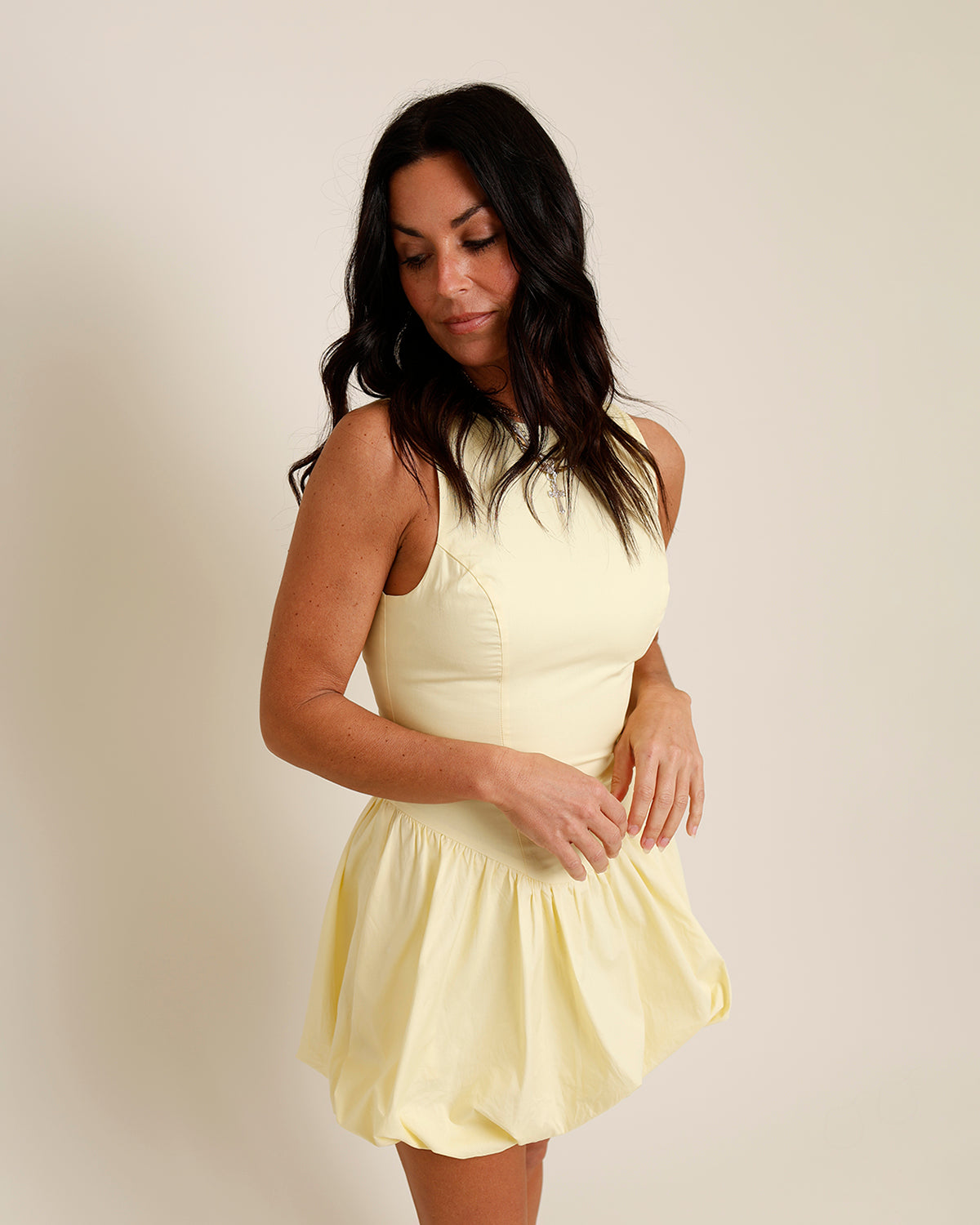 NIA TAMARA BUBBLE HEM MINI DRESS X BUTTER YELLOW