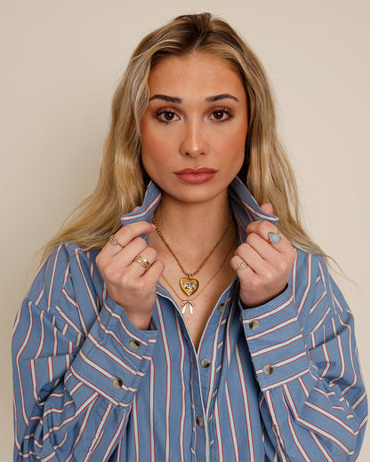 FREE PEOPLE VARSITY VIBES STRIPED BUTTON UP
