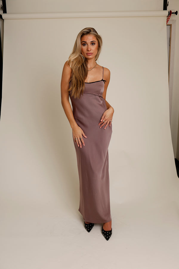 mauve champagne maxi slip dress