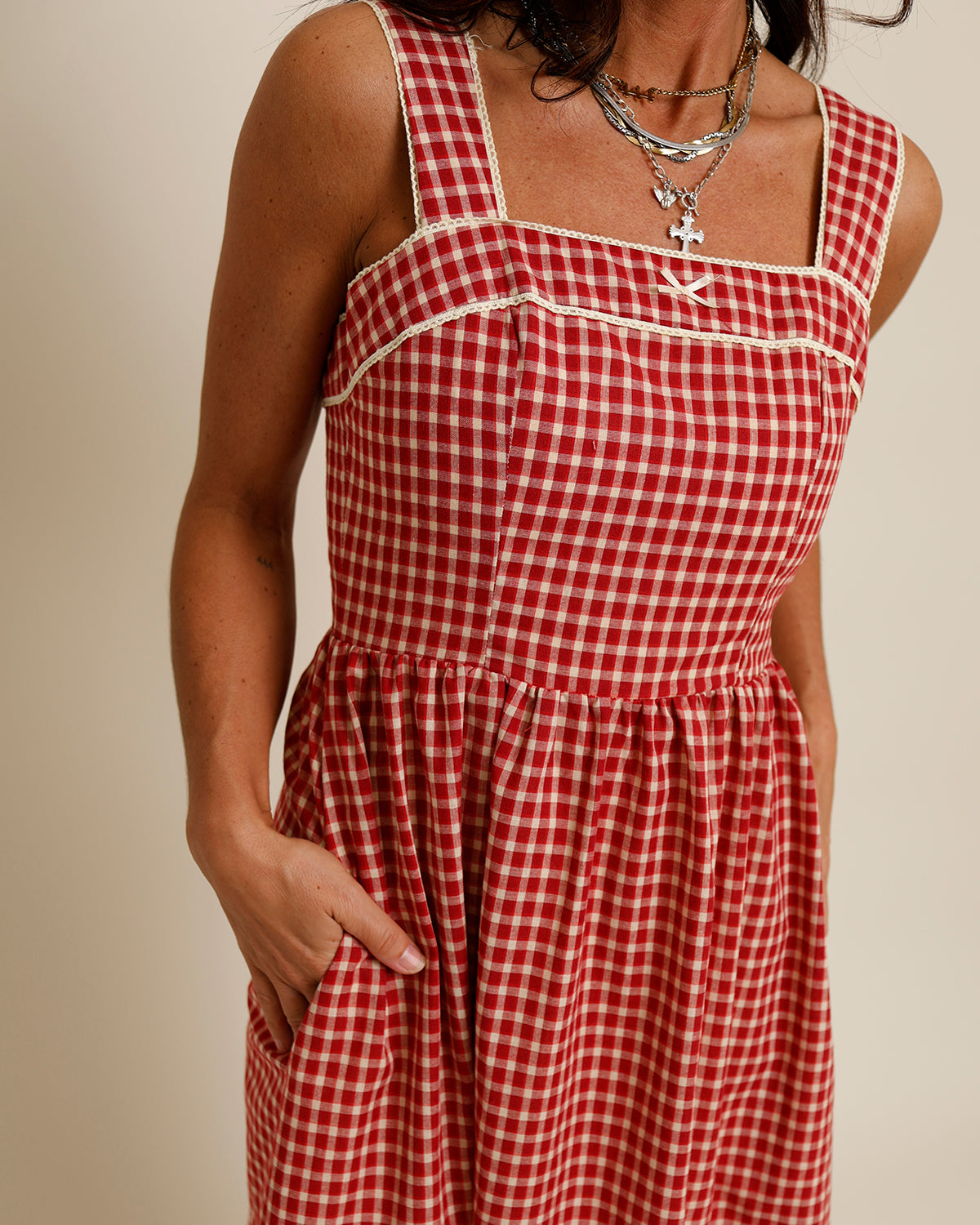 CHERRY PIE GINGHAM MIDI DRESS