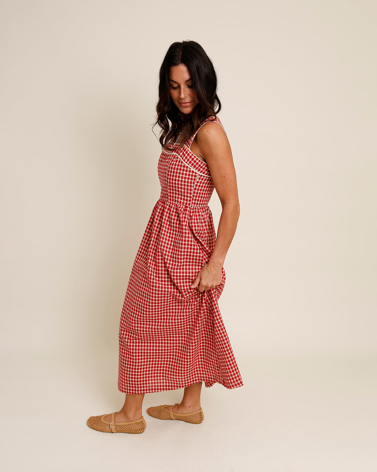 CHERRY PIE GINGHAM MIDI DRESS