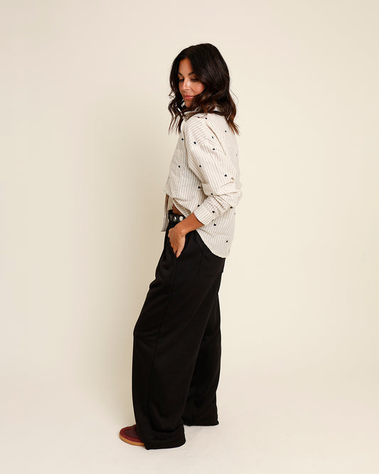 pleated black luxe sweatpant trouser