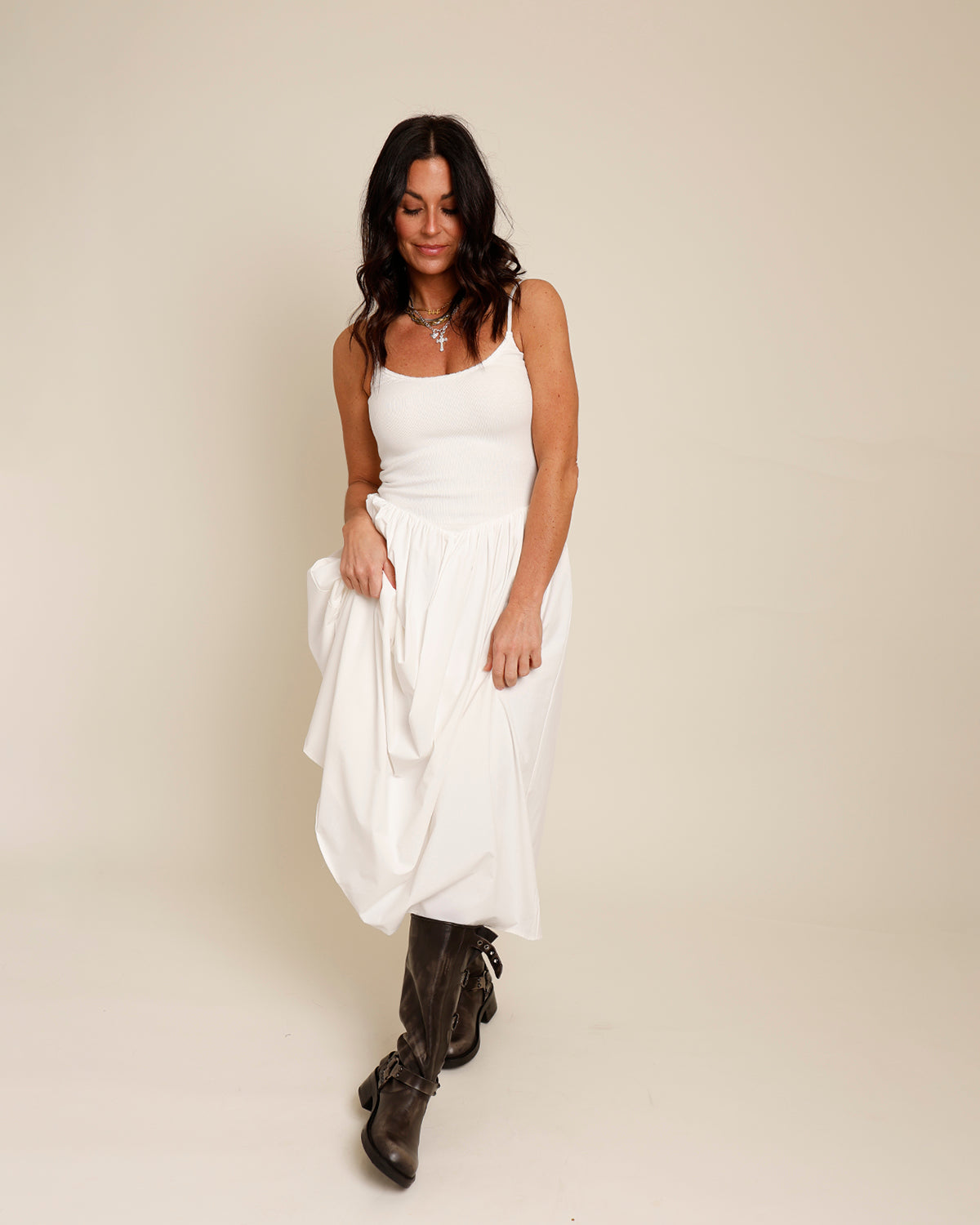 TEA TIME DROP WAIST DRESS X WHITE