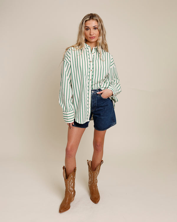 FREE PEOPLE STRIPED VARSITY VIBES SHIRT